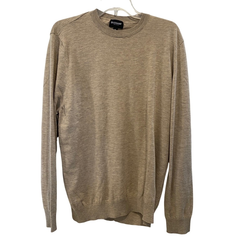 Duchamp London Mens XL Tan Heather Crew Neck Wool Blend Lightweight Sweater